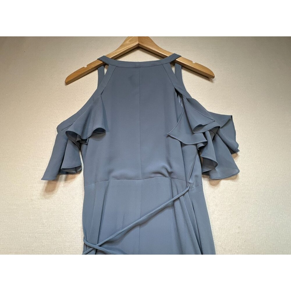 Lulus Womens Wrap V Neck Maxi Dress Short Sleeve Cold Shoulder Size S Dusty Blue - Picture 10 of 12
